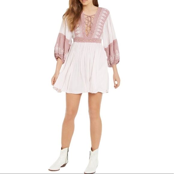 Free People Turn Heads Embroidered Lace-Trim Mini Dress in the Size Large - Picture 9 of 13